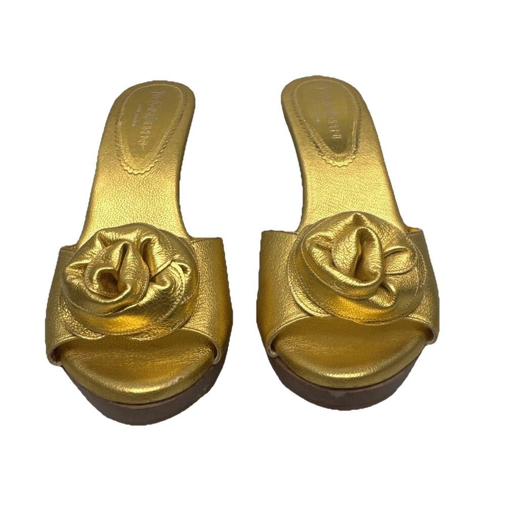 Yves Saint Laurent Nadja Rosette Gold Slide Sandal Wc